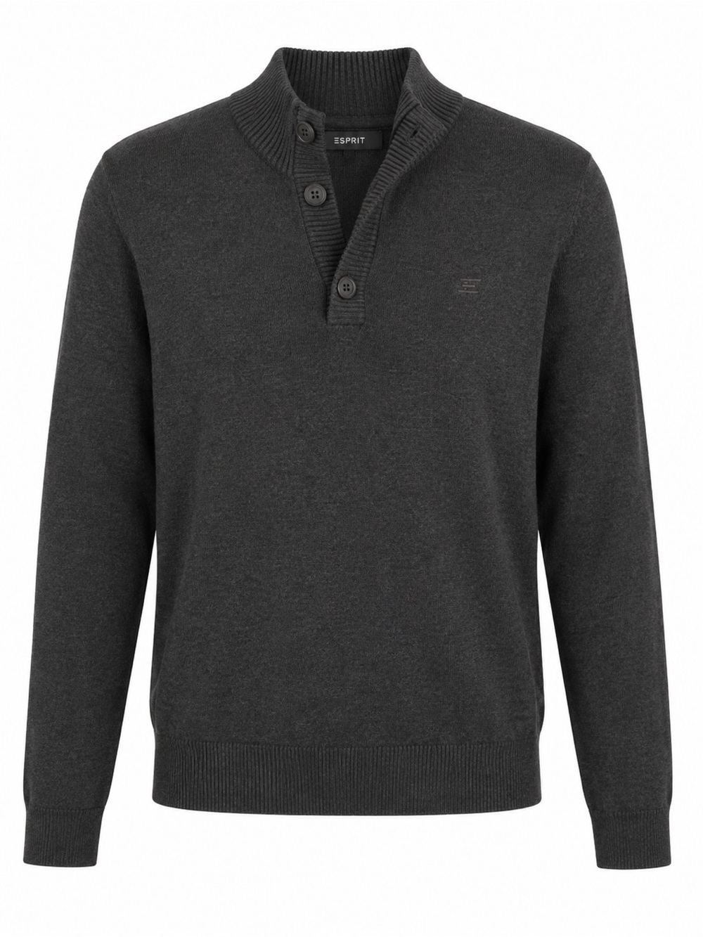 MENS ESPRIT DARK GRAY LONG SLEEVE QUARTER BUTTON SWEATER